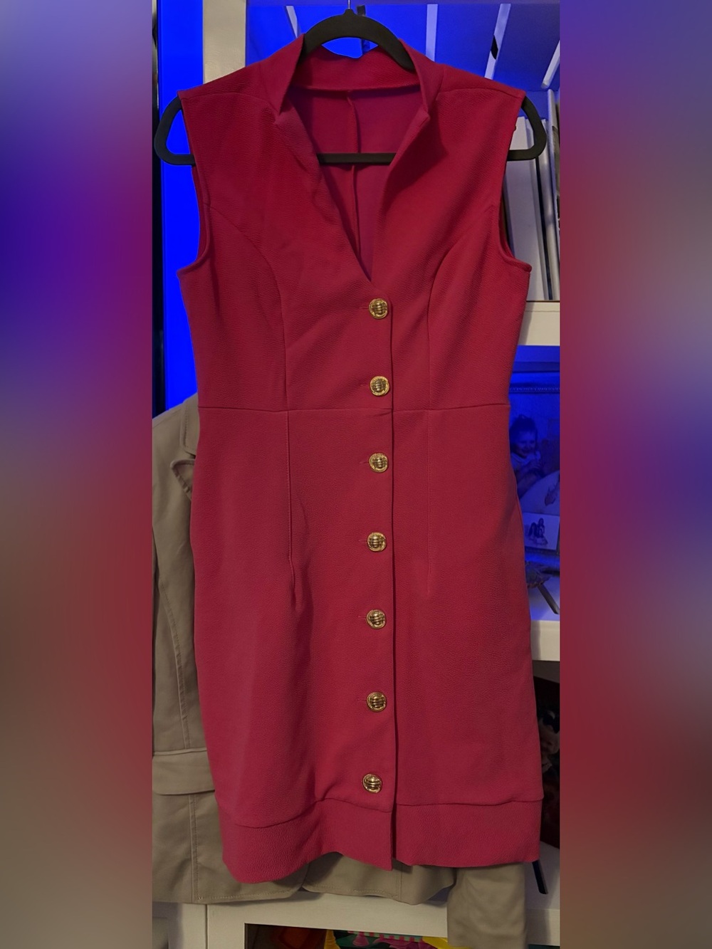 Sleeveless Pink Button-Front Sheath Dress